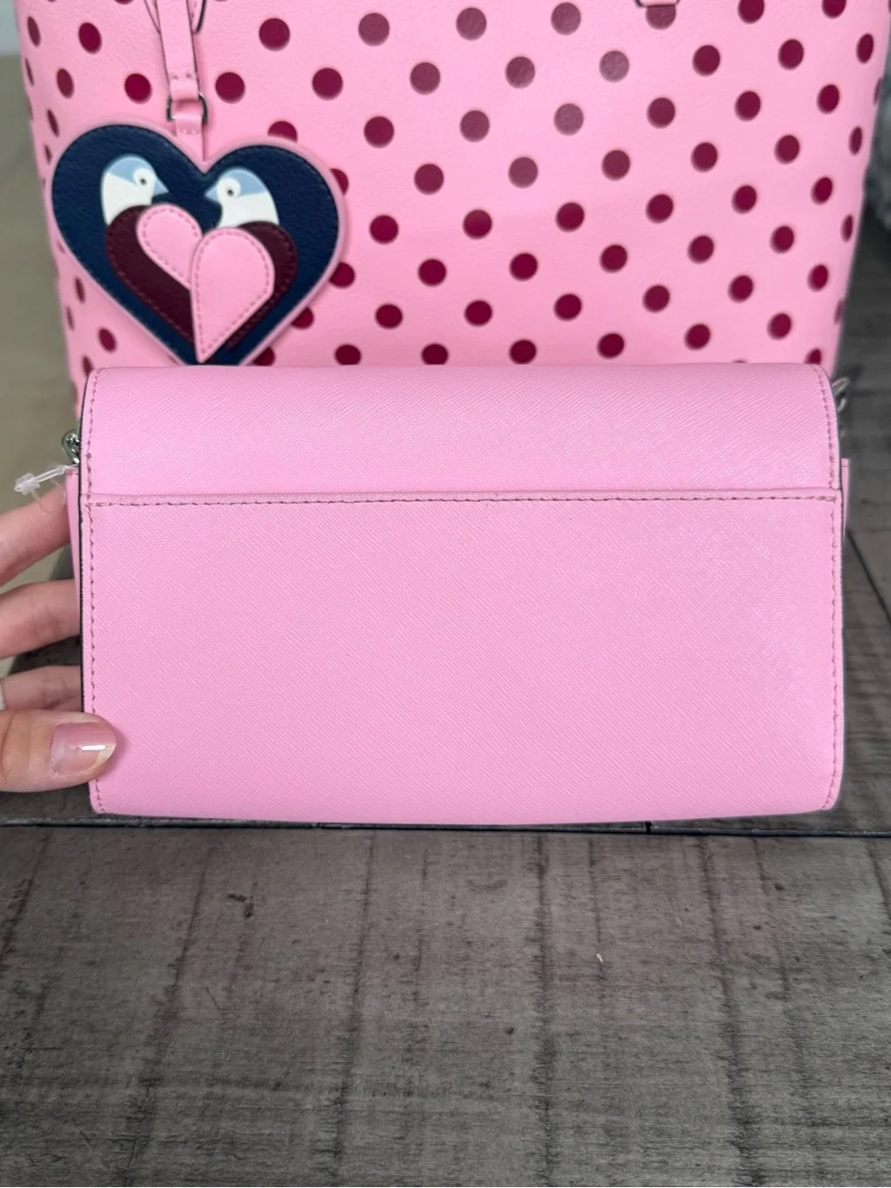 Rare Kate Spade Love Birds Polka Dot Reversible Tote Bag and Matching Crossbody